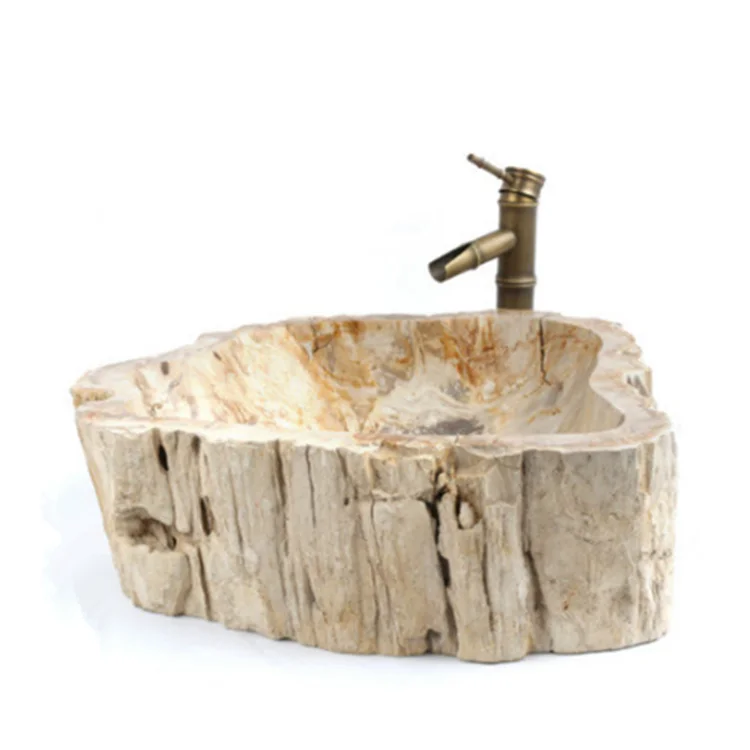 Natural Yellow Wood fossil Wash Basin Sink