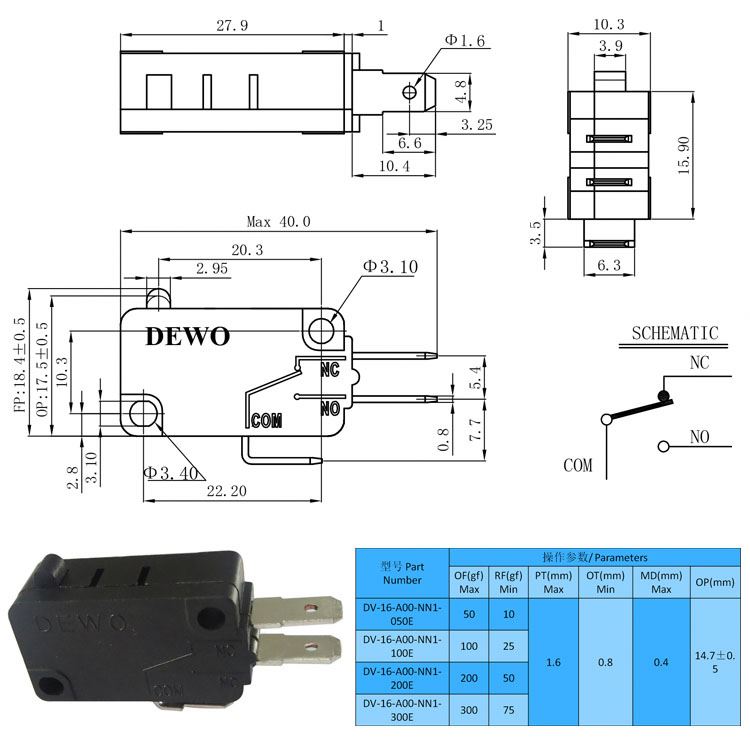 New Coffer Maker Micro Switch 3pins 16a 20a 250v Black Color Solder Terminals Limit Switch