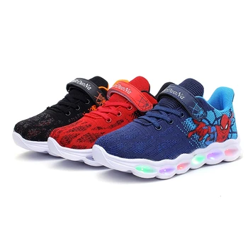 New Style Children&#39;s Shoes Flying Web Spiderman Light Shoes EVA Rubber Marvel Baby Boys Spiderman Luminous Shoes