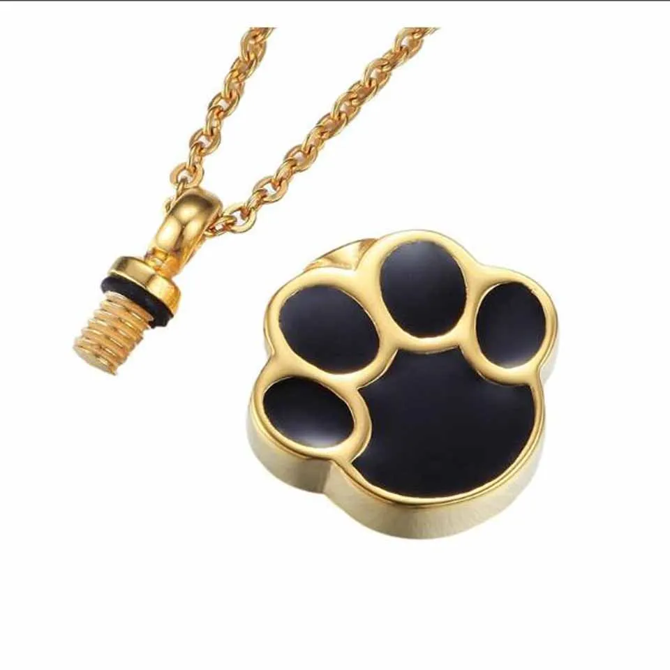 Mens Urn Necklace Gold Plated Black Dog 