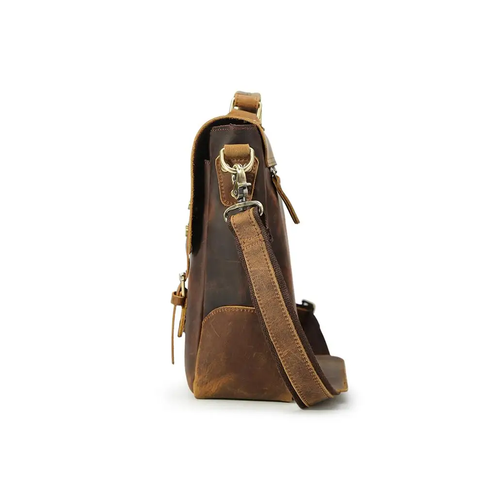 Tiding Executive Crazy Horse Cowhide Laptop Messenger Bag Full Grain Leather Briefcase Man