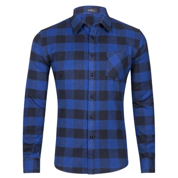 OEM Custom Fashion Hot Sale Men Clothing Design Blue Long Sleeve Plaid Flannel Shirts for Cheap Wholesale Type