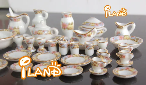 
1:12 миниатюрная столовая посуда для кукольного домика, керамические тарелки для чайного набора из 40 предметов, сервировочная посуда DC043 