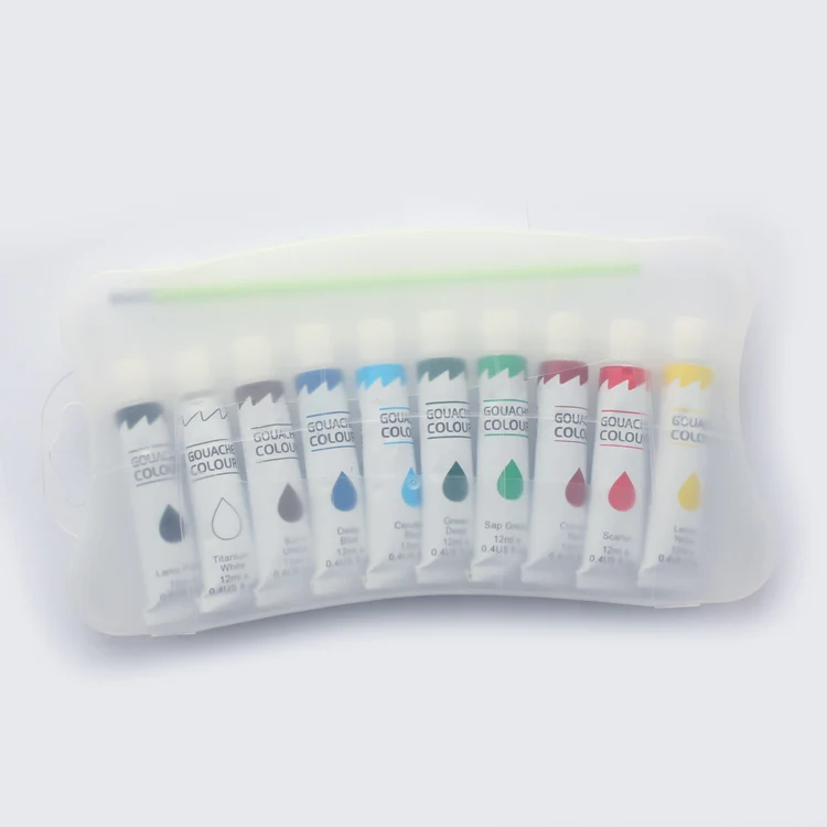 
 Горячая Распродажа уникальная форма 10 цветов гуашевая краска PP box 12 мл tempera  