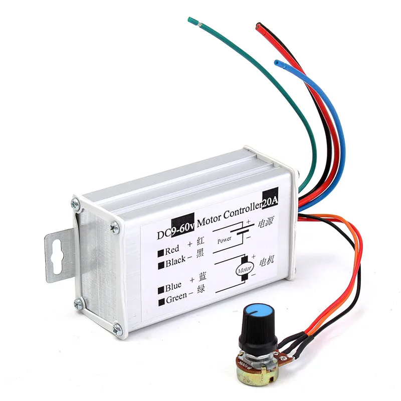 9-60V Max 20A PWM DC Motor Stepless Variable Speed Controller Switch 