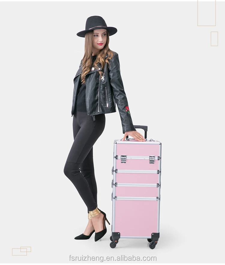 4 in 1 Multifunctional  Trolley Cosmetic Case with Detachable 360 Degree Wheels Rolling Makeup Case