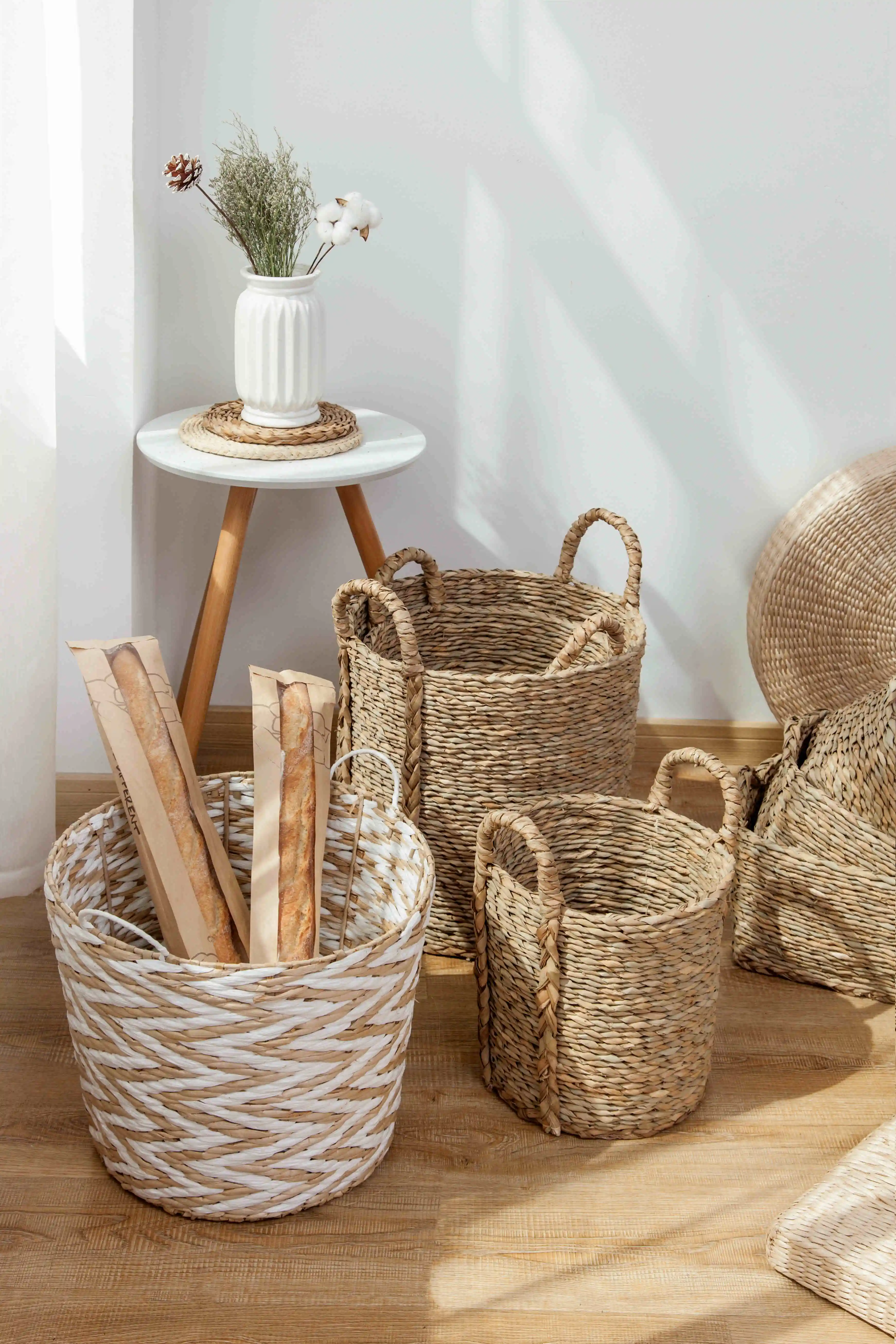 2021 оптовая продажа сушеных морских трав, морских водорослей, материал, высококачественные товары, тканые корзины для белья, корзина для хранения с ручкой