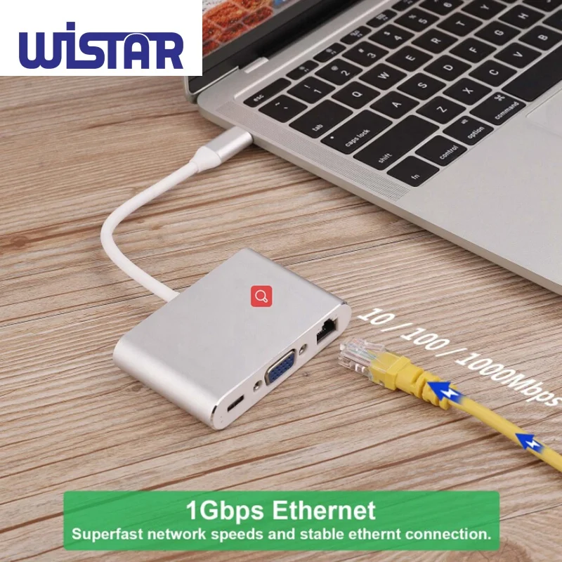 WISTAR 5 IN 1 Type C HUB 5 in 1 Type-c to VGA+USB3.0+LAN card USB3.1 to HUB