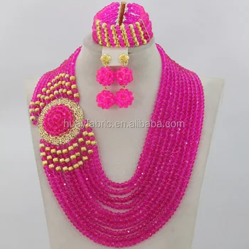 2015 Statement Necklace Nigerian Wedding African Beads Jewelry Set Costume Jewelry Sets 18K Gold Plated