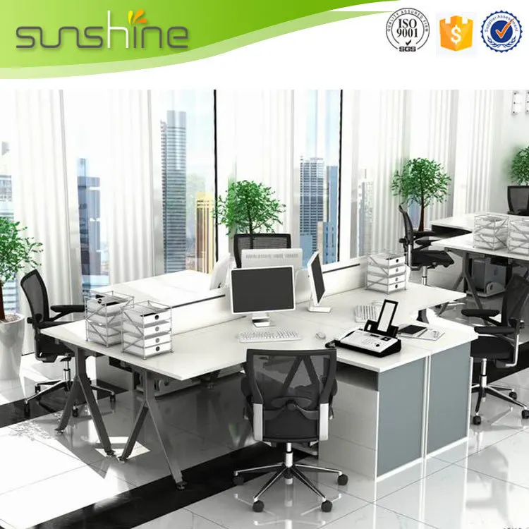 Popular White Curved Office Table Cross Partition Used Metal Frame Glass Partition Material