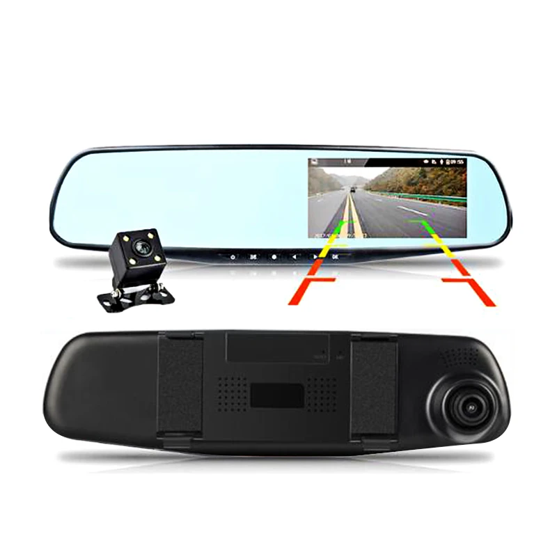 Dash Cam Caméra De Tableau De Bord Miroir Vue Arrière Avant Et Arrière Double 1080P Caméra Miroir Écran Tactile IPS 4.3'' Caméra De Tableau De Bord Rétroviseur Caméra De Recul,Card Not Included 