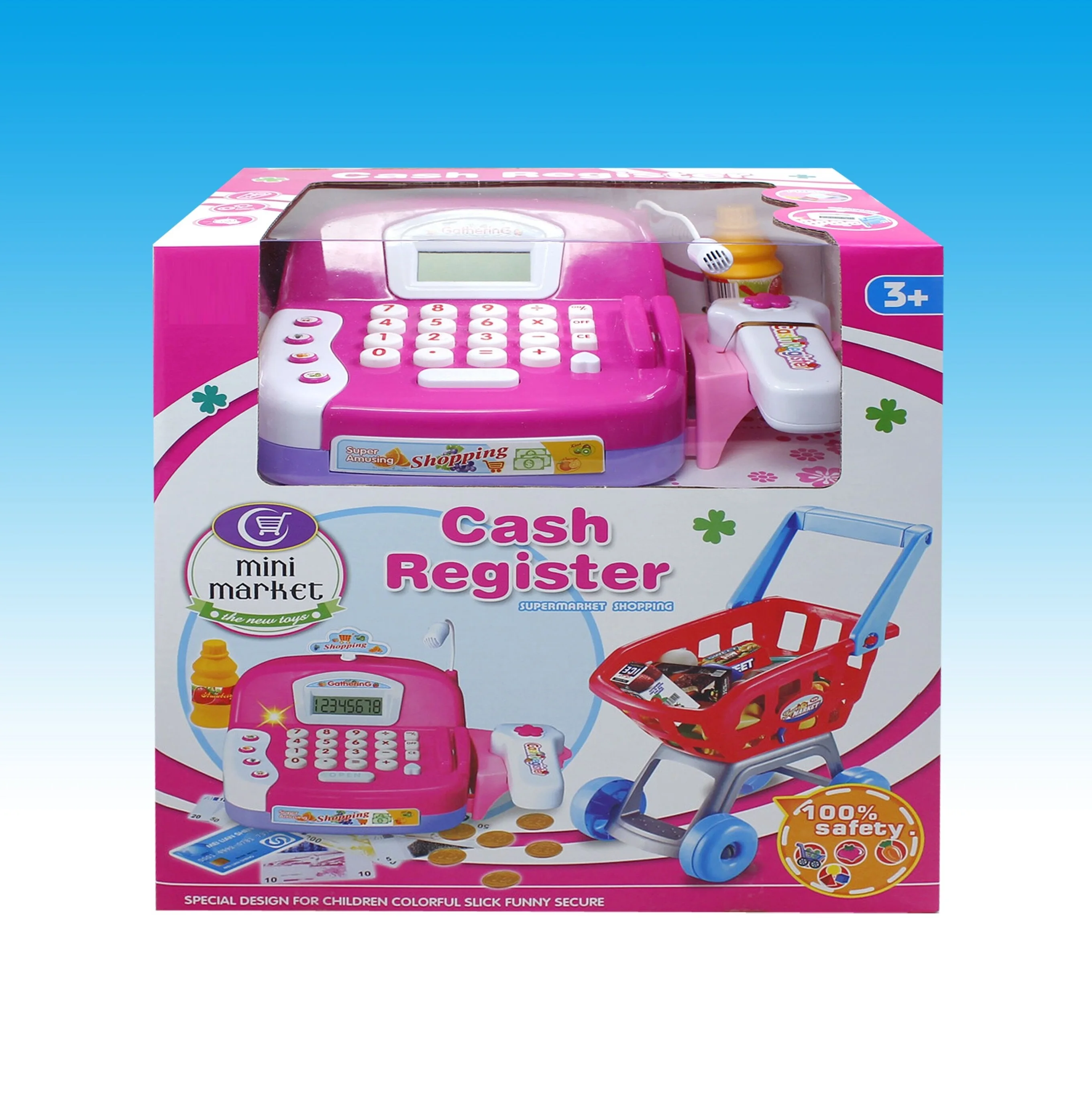 Childrens Red Cash Register Till & Shopping Trolley Kids Role Play Toy Set 6809 