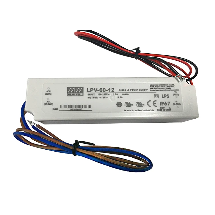 Waterproof Power Supply LPV-60-12 for MeanWell LED Advertising IP67 60W 12V 5A 