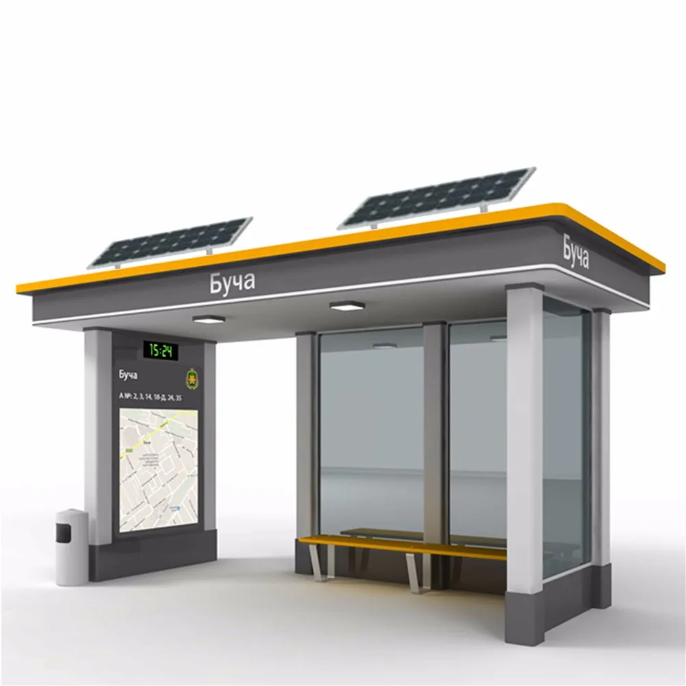 Modern Stainless Steel Solar Smart Bus Stop Shelter for Sale