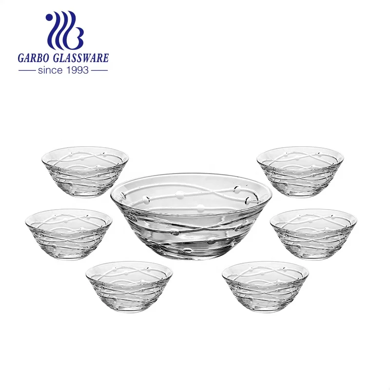 Classical Style Cheap Price clear Large Glass Fruit Salad Bowl Hot Sale 7 Pcs Large Glass Fruit Bowl Set
