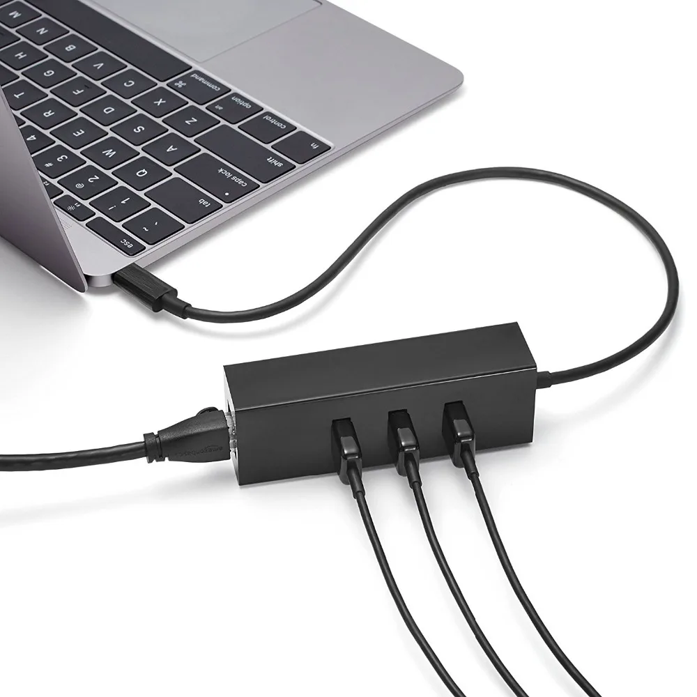 Hub USB 3.0 (5Gbps) a 3 porte portatile con NIC Gigabit Ethernet - In alluminio con cavo integrato