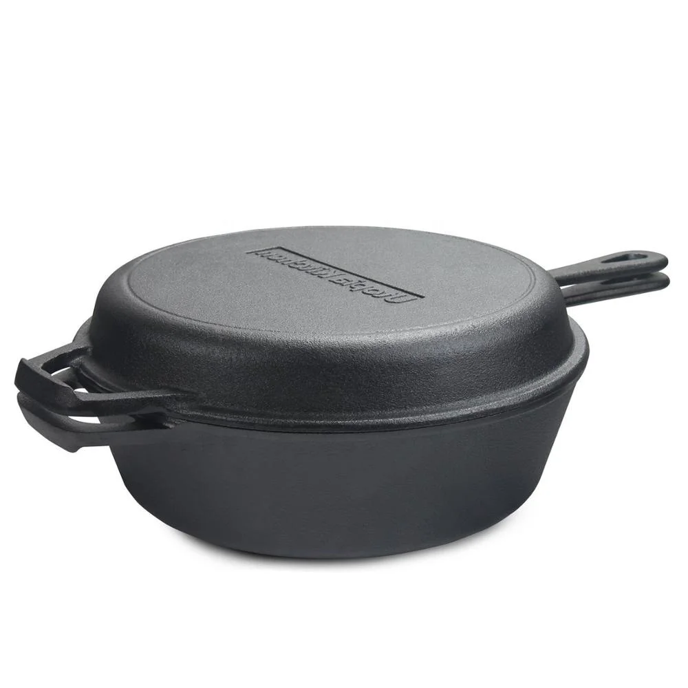 Cast Iron Deep Skillet Frying Pan With Shallow Frying Pan Lid Covered