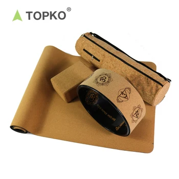 TOPKO private label eco friendly custom logo anti slip buy natural cork tpe design yoga mat