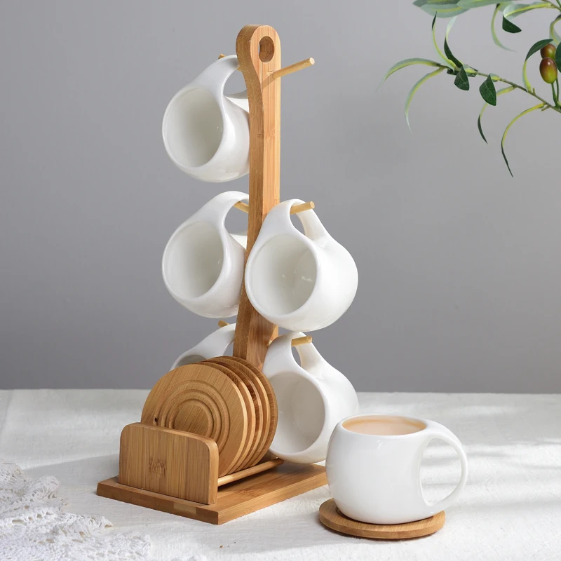 Árbol de taza, soporte de bambú extraíble para tazas de café, organizador  con 6 ganchos, gancho para tazas, soporte para tazas de café, secadora de