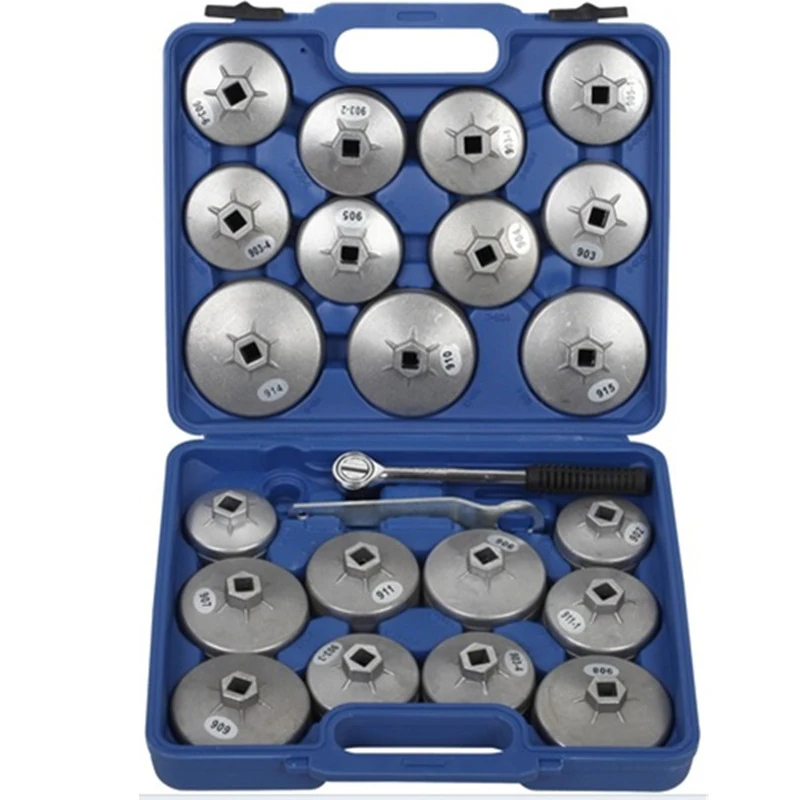 23pcs Set Aluminum Auto Oil Filter Wrench Kit Cap Type Oil Filter Wrench Set Car Filters Spanner Vehicle Repair Tools