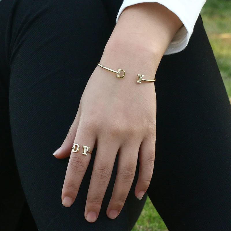 18k Rose Gold Custom Initial Ring Personalized Adjustable