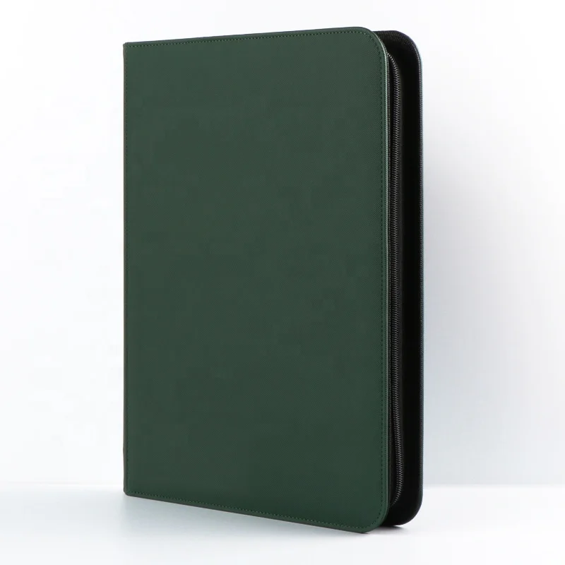 Premium Leather PU Green Zipper 9-Pocket Trading Card Collection Binder