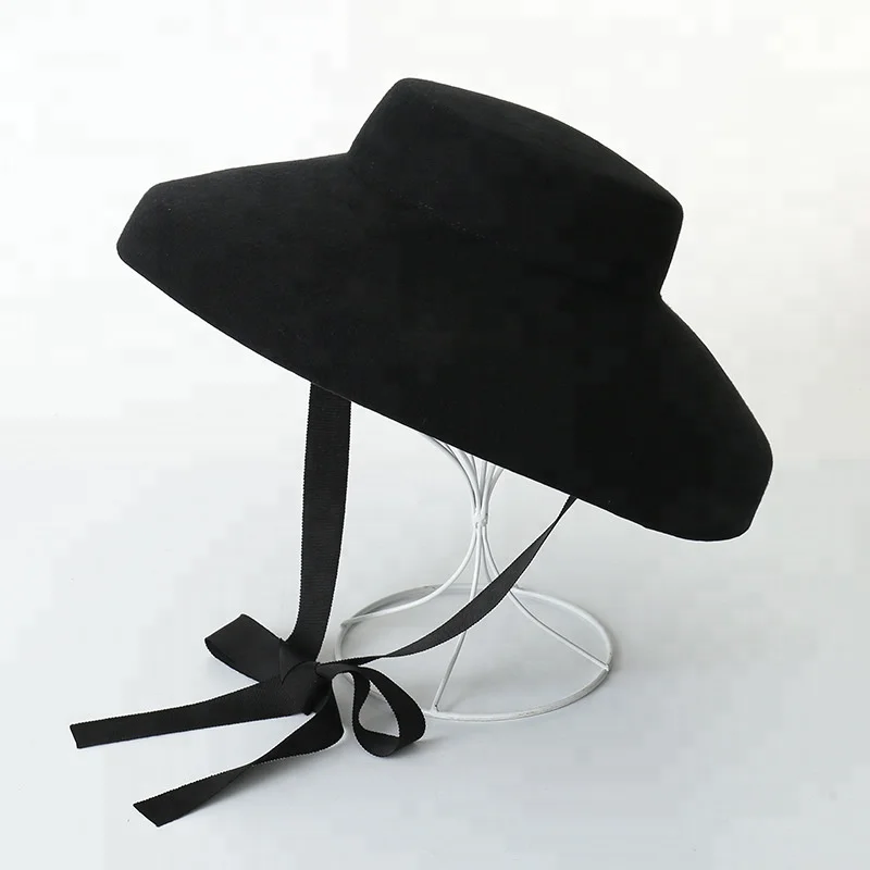 Vintage Big Brim Wool Felt Hat for Women with Long Tie  display picture 2
