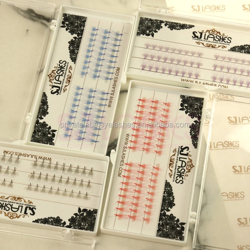 Custom Logo Own Brand Colorful Cluster Lashes Colored False Eyelashes Colored Eyelashes