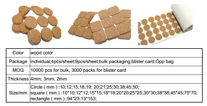 Natural Cork Pad Chair Feet Protector Adhesive Cork Circle Glass Protection Sticky Cork Dots for Furniture