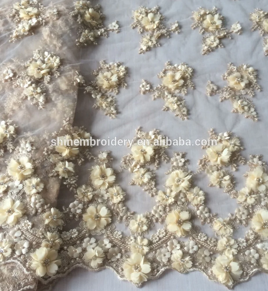 Новое поступление, 3d цветочное кружево, вышитая Тюлевая ткань с ручными бусинами, аппликация, кружево для платья или невесты