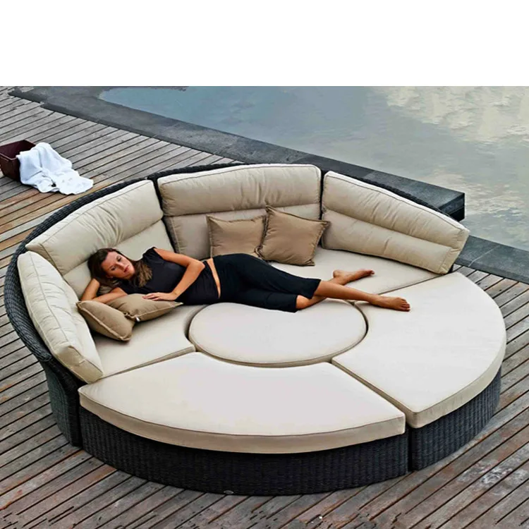 2018 New Design Patio Wicker Garden Furniture Sofa Bed Double Deck Bed Rattan Outdoor Furniture