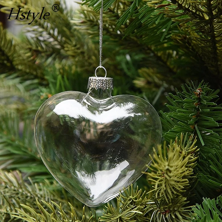 Hstyle 10CMハート型吊りガラスバウブルクリスマスツリーオーナメント