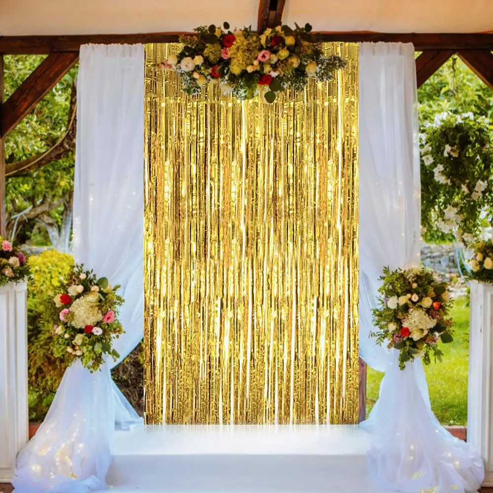 Party Decoration Background Metallic Gold Foil Fringe Curtain Buy Party Decoration Background