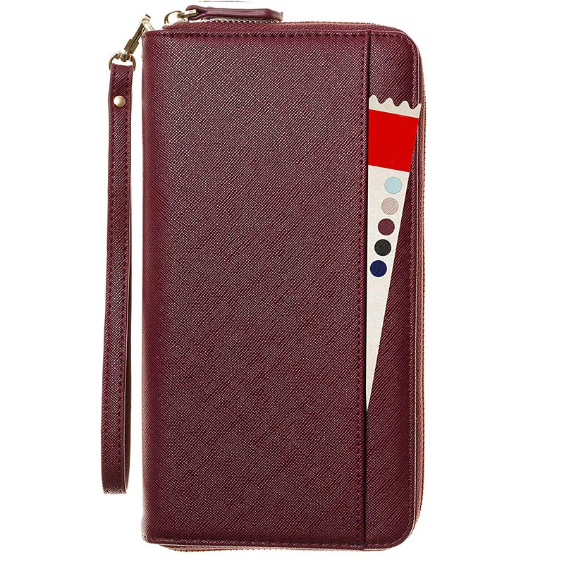 Travel Wallet Family Passport Holder RFID Blocking Document Origanizer Bag With Wristlet & Pen 