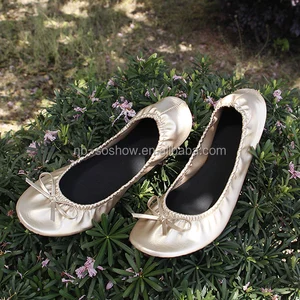Rubber Foldable Ballet Flat Shoes Women With Elastic Band , Flat Shoes