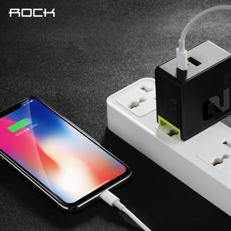 Rock 2Ports Dual USB Fast Charging Portable Mobile Phone USB Sugar PD Wall Travel Fast Charger