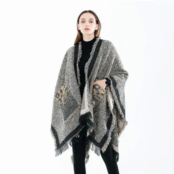 D1111 Women Cashmere Oversized Scarf Pocket Blanket Scarf Wrap Leopard Printed Winter Shawl Scarf