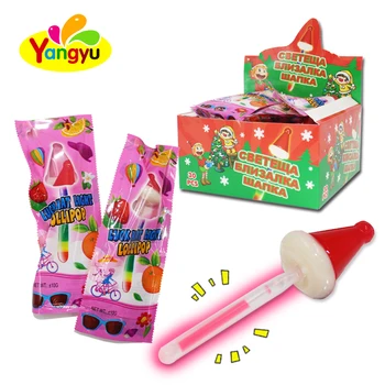 Funny Chinese Hat Christmas Lollipop Glow Stick Candy Light Hard Fruit Sweets