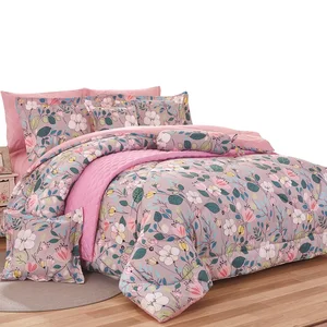 KOSMOS Bedding Quilting Comforter Set Floral Microfiber Dubai 90gsm Printed 8 Pcs Bedroom Polyester Woven Plant Plain 200 Sets