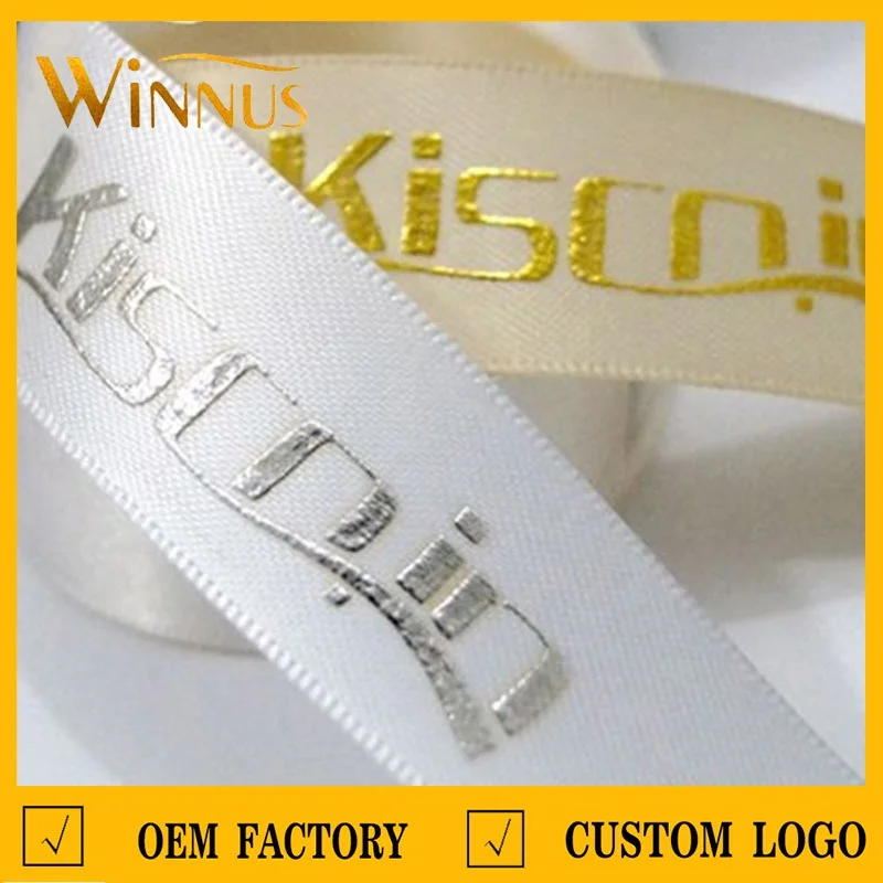 Cheap Print Double Face Sided 1 3 6 Inch 10mm Black White Hot Foil Gold Gift Packaging Ribbon Roll Custom Satin Ribbon With logo