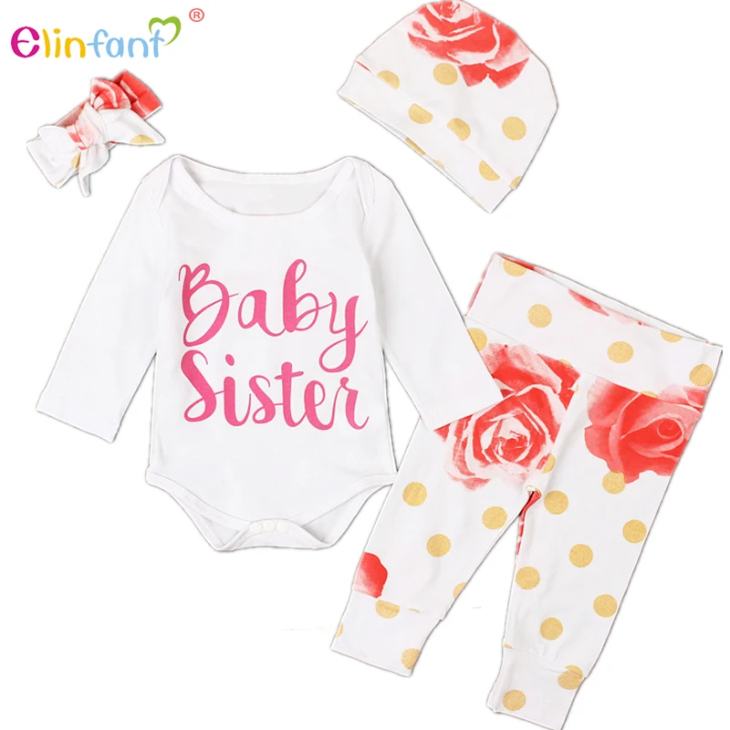 Elinfant Новорожденные девушки Одежда Baby Romper Нарядные штаны Комплект с длинным рукавом Зимняя