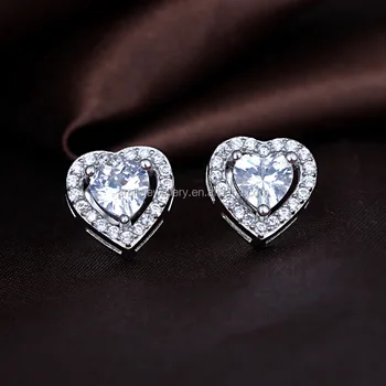 2022 New Fine Jewelry Gold Plated 925 Sterling Silver Heart Earrings Charms Diamond Heart Shaped Stud Earrings for Women
