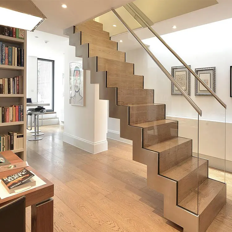 Американский дизайн лестницы одиночная стальная деревянная лестница/моно