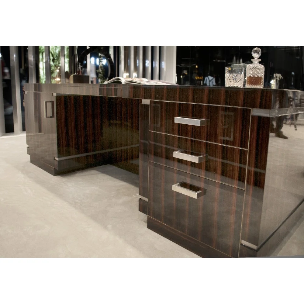 Современный Сияющий эбеновый шпон отделочный домашний письменный стол/роскошный деревянный стол