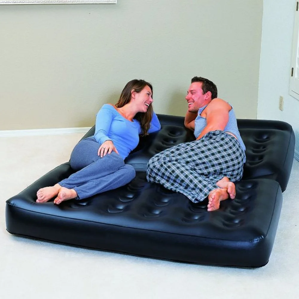 Bestway 75056 Inflatable Black Multi-function Double Air Sofa Bed Multi-Max 5-in-1 Air Couch with Sidewinder AC Air Pump