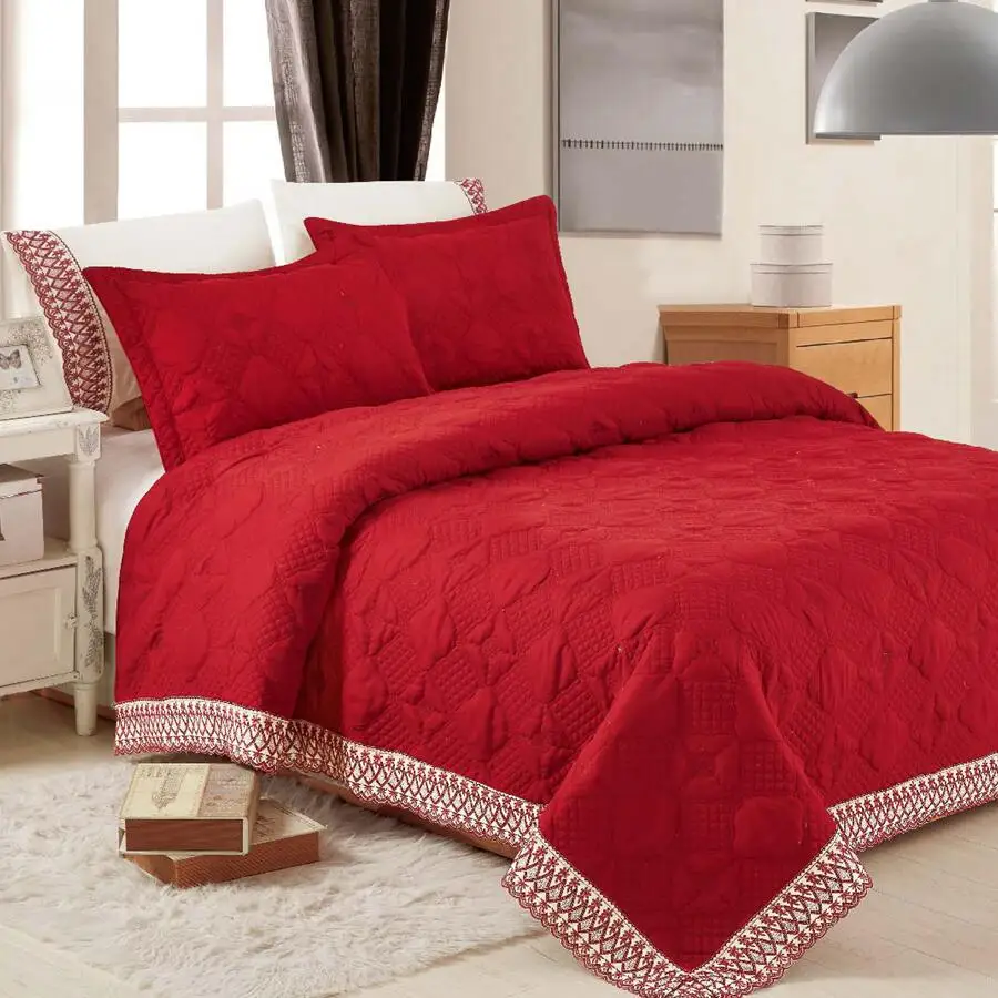 For KOSMOS 6-Piece King Size Bedspread Set Polyester Lace Microfiber Woven Plain Style Inspired by Turkish Design