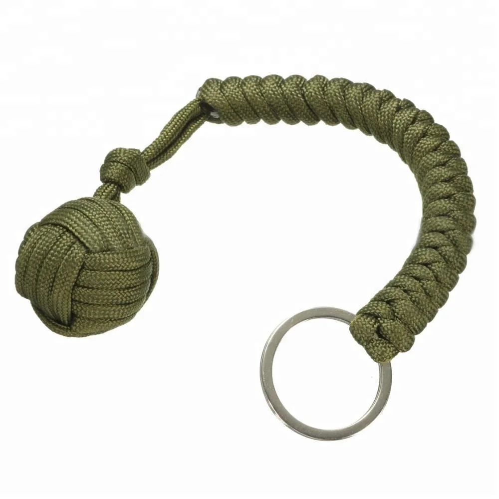 Survival  Monkey Fist Paracord Keychain Keyring Military Steel Ball Outdoor 