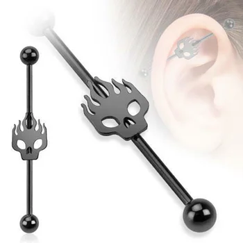 stainless steel skull industrial barbell jewelry industrial piercing jewelry