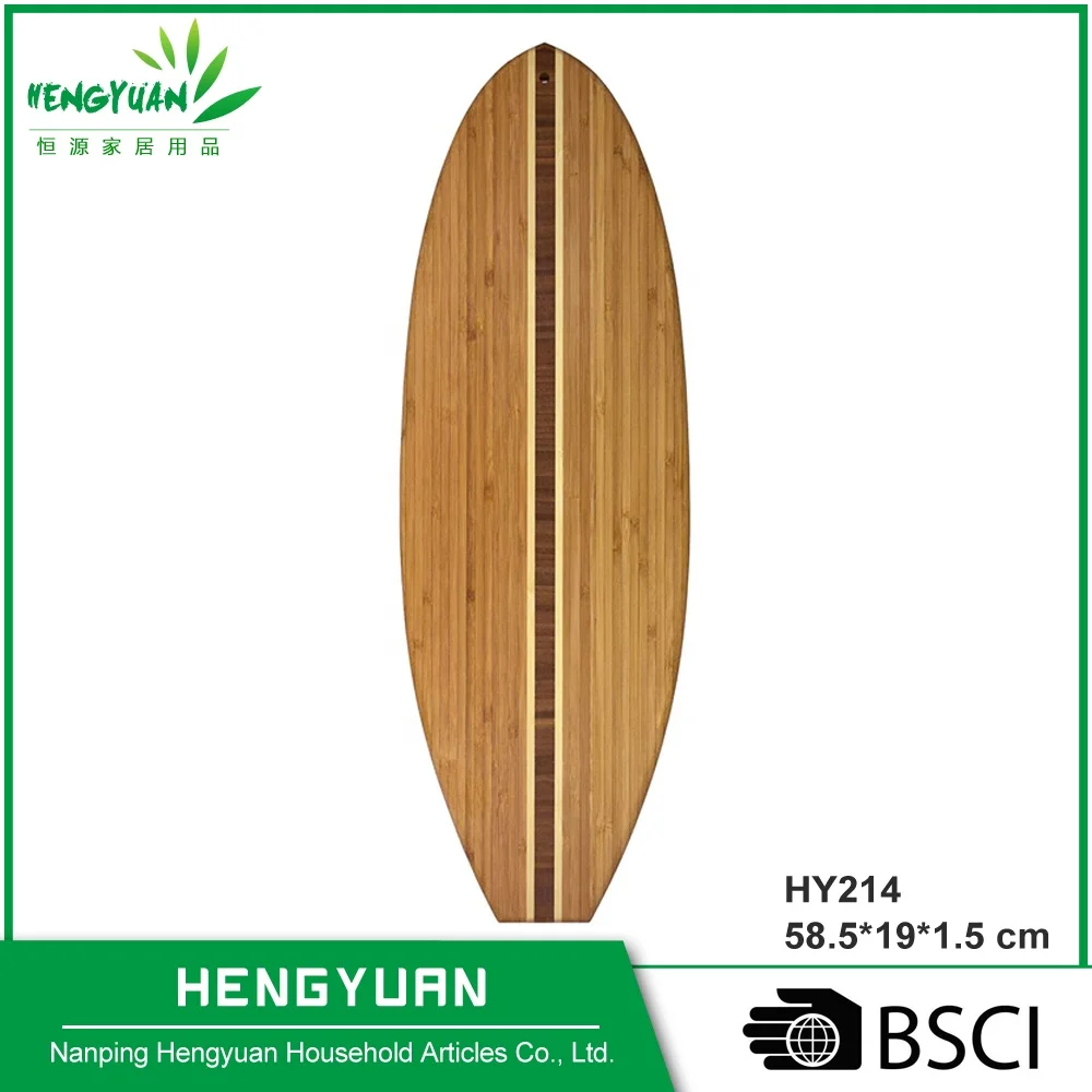 Tropical Bamboo Surfboard Shaped Cutting Board: Islands Stamp