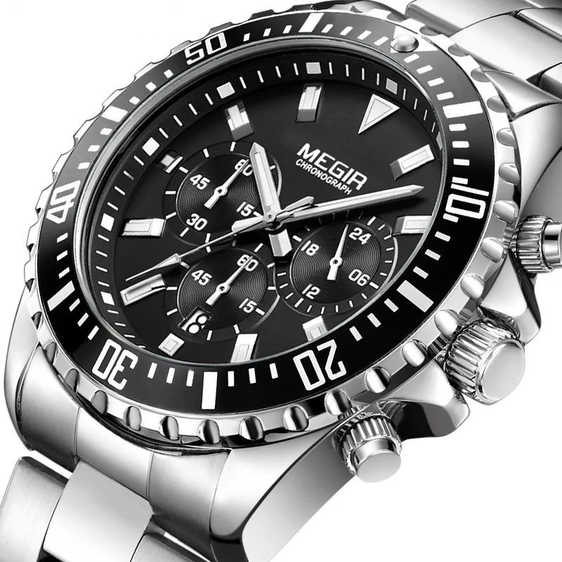 Megir 2064 Mens Top Luxury Brand Stainless Steel Quartz Sports Waterproof Megir Watches Men Wrist Wristwatches Relogio Masculino